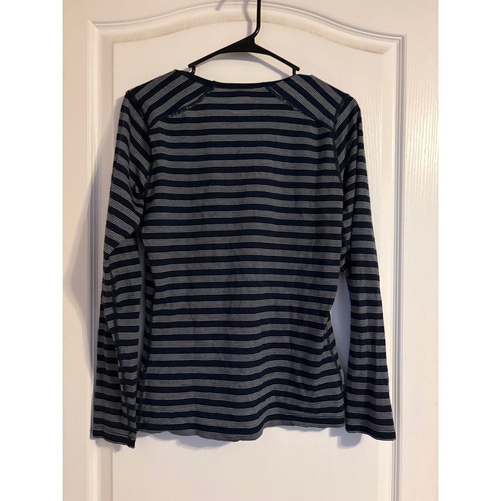 Icebreaker Bodyfit 200 Merino Wool Long Sleeve Base Layer Striped Navy Blue L - Picture 2 of 5